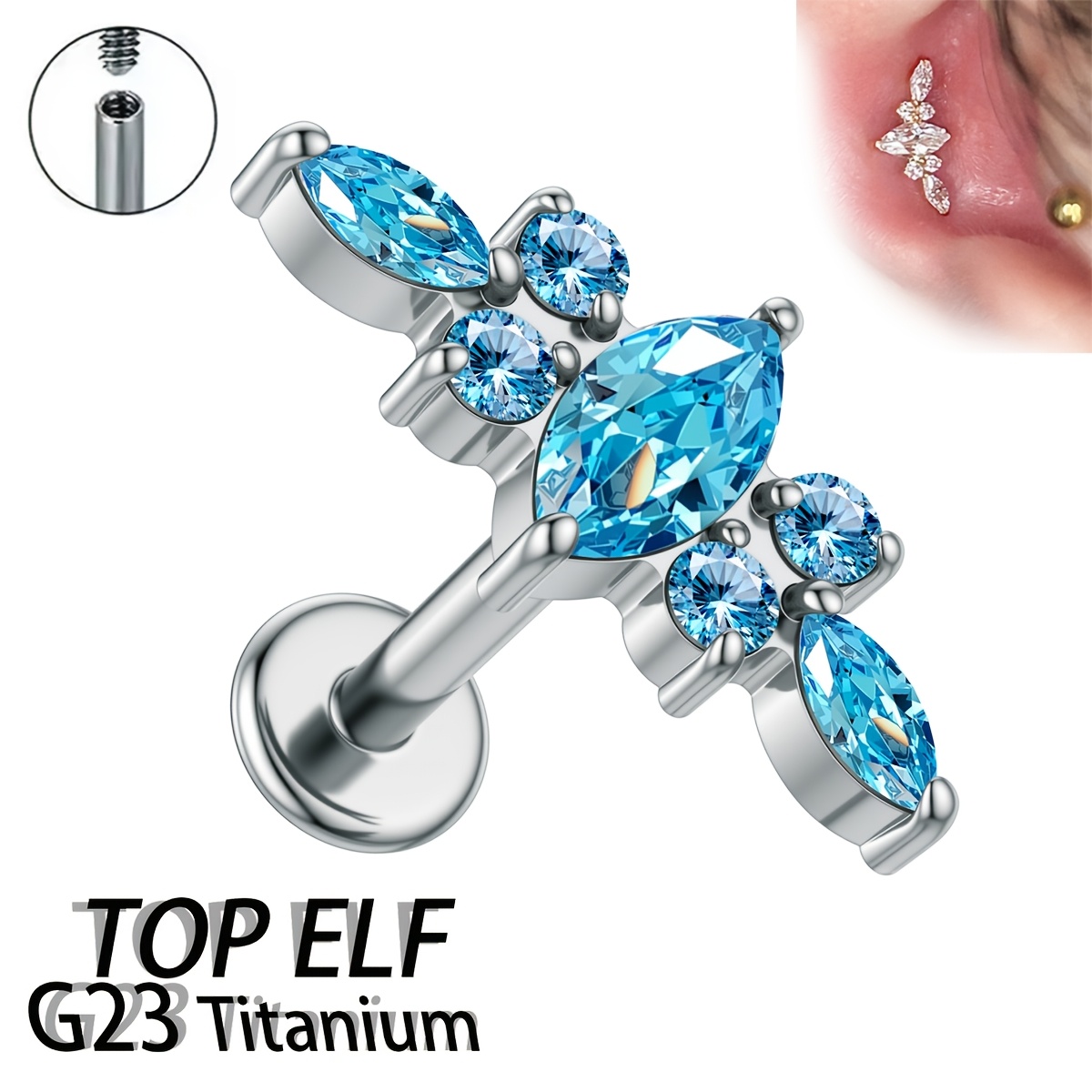 G23 ASTM316 Titanium Piercing Jewelry - Unique 6-Prong Earrings